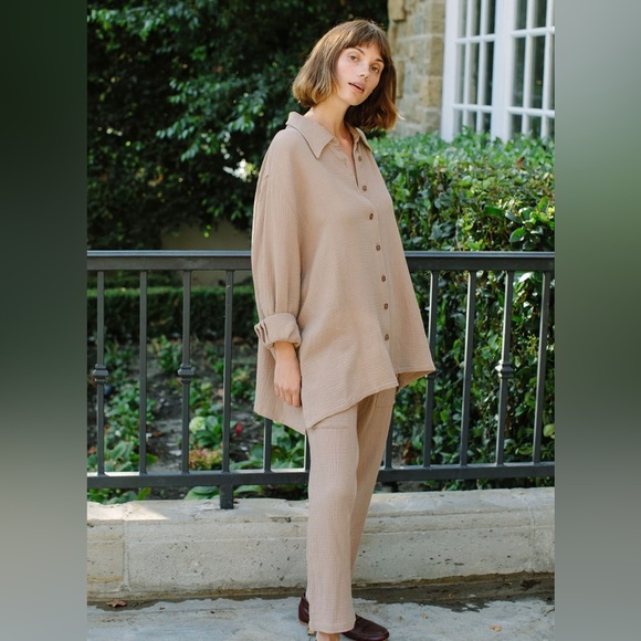 NWOT Rachel Pally Gauze Oversized Yara Shirt & Rami Pant SET, Tobacco - Picture 1 of 14